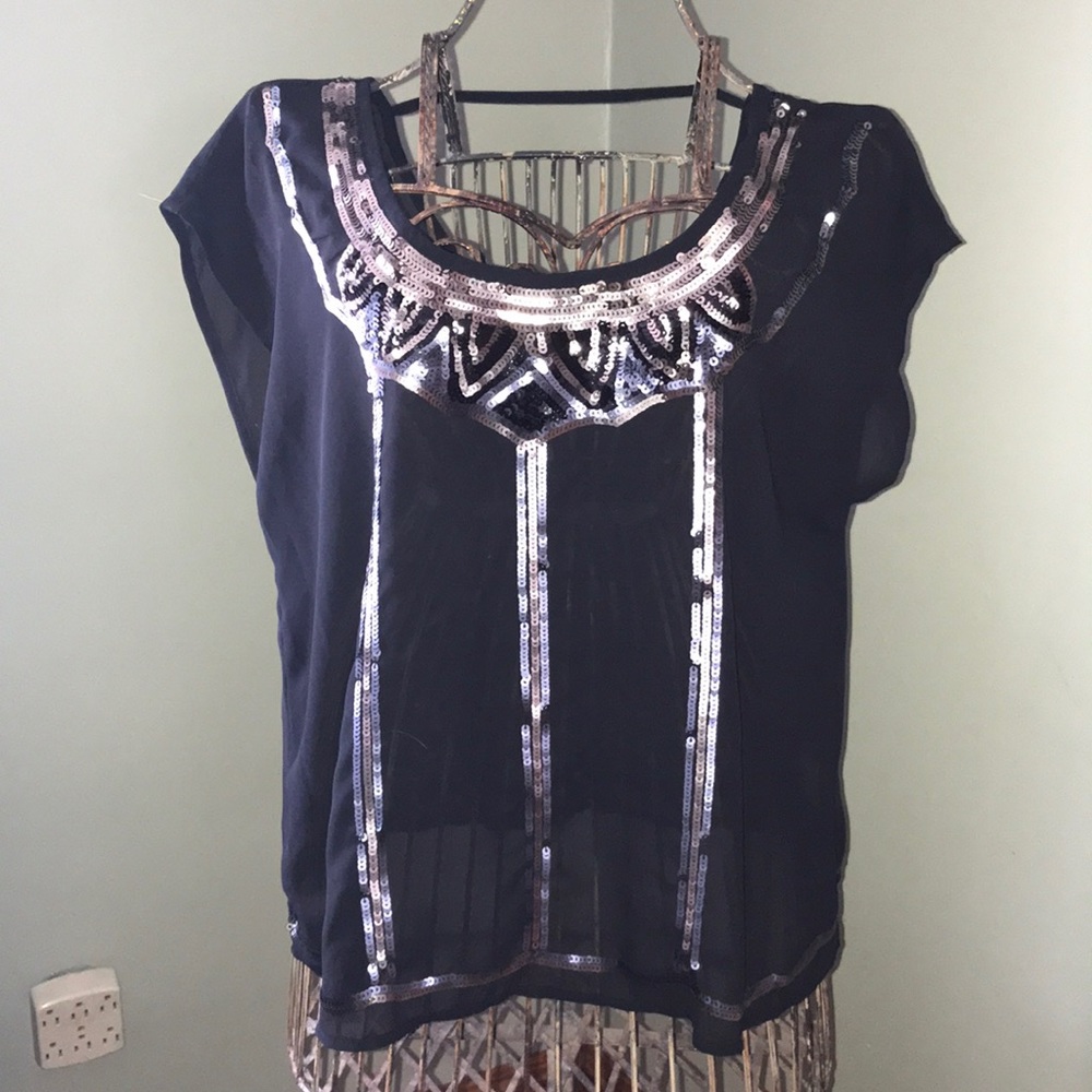 Decree Sheer Embellished Top - Size L